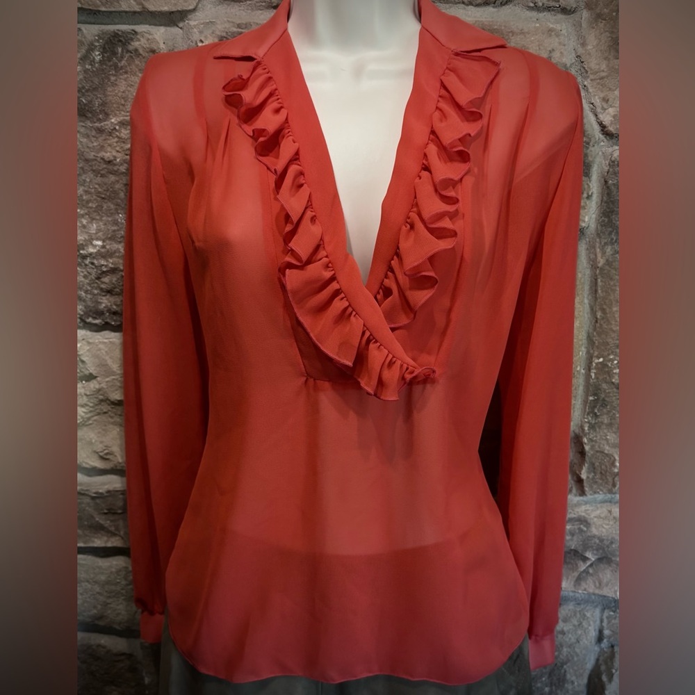Vintage 70’s Marie Claire Red Ruffle V-Neck Blouse